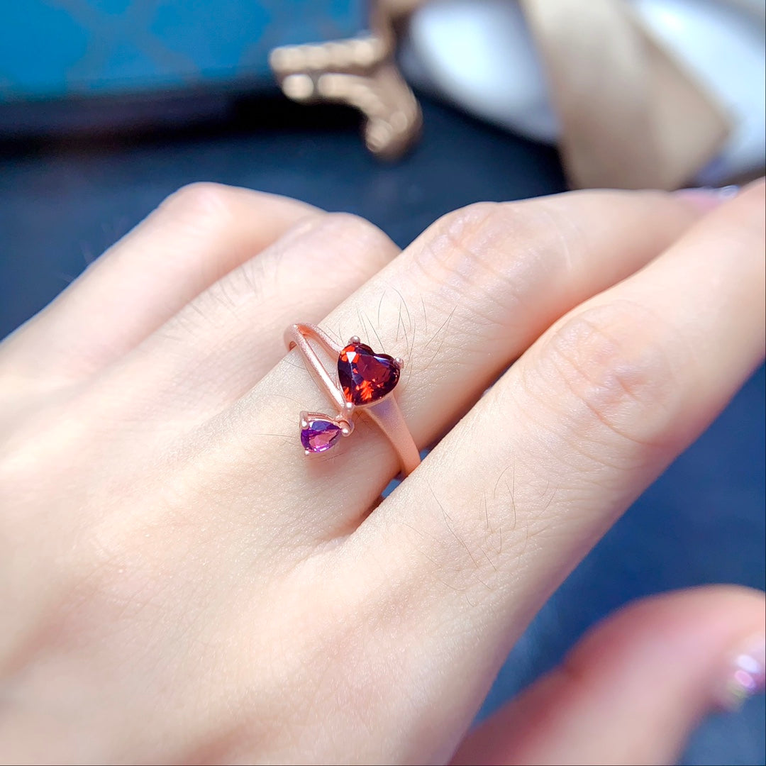 Natural crystal ring, garnet, topaz, moissanite, amethyst