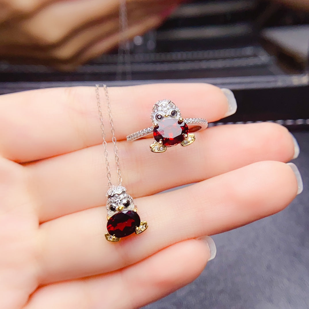 Natural Garnet Ring Pendant Set