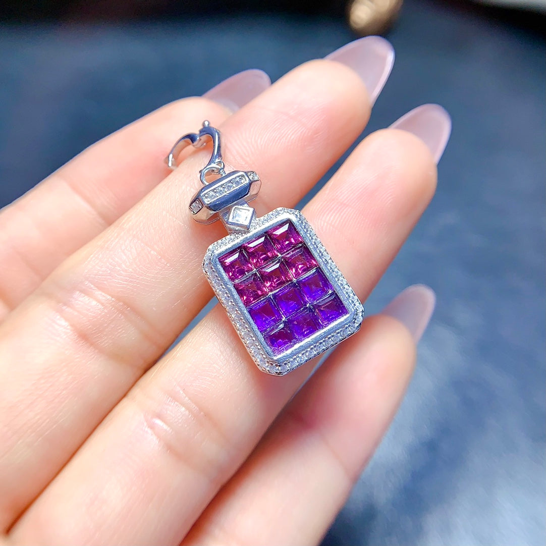 Natural magnesium aluminum garnet+amethyst pendant