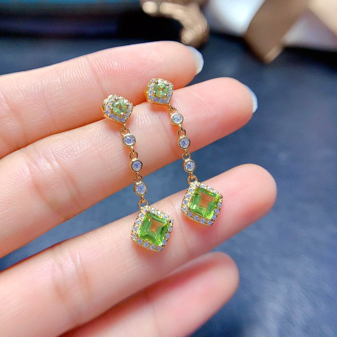 Natural olivine earrings and earrings