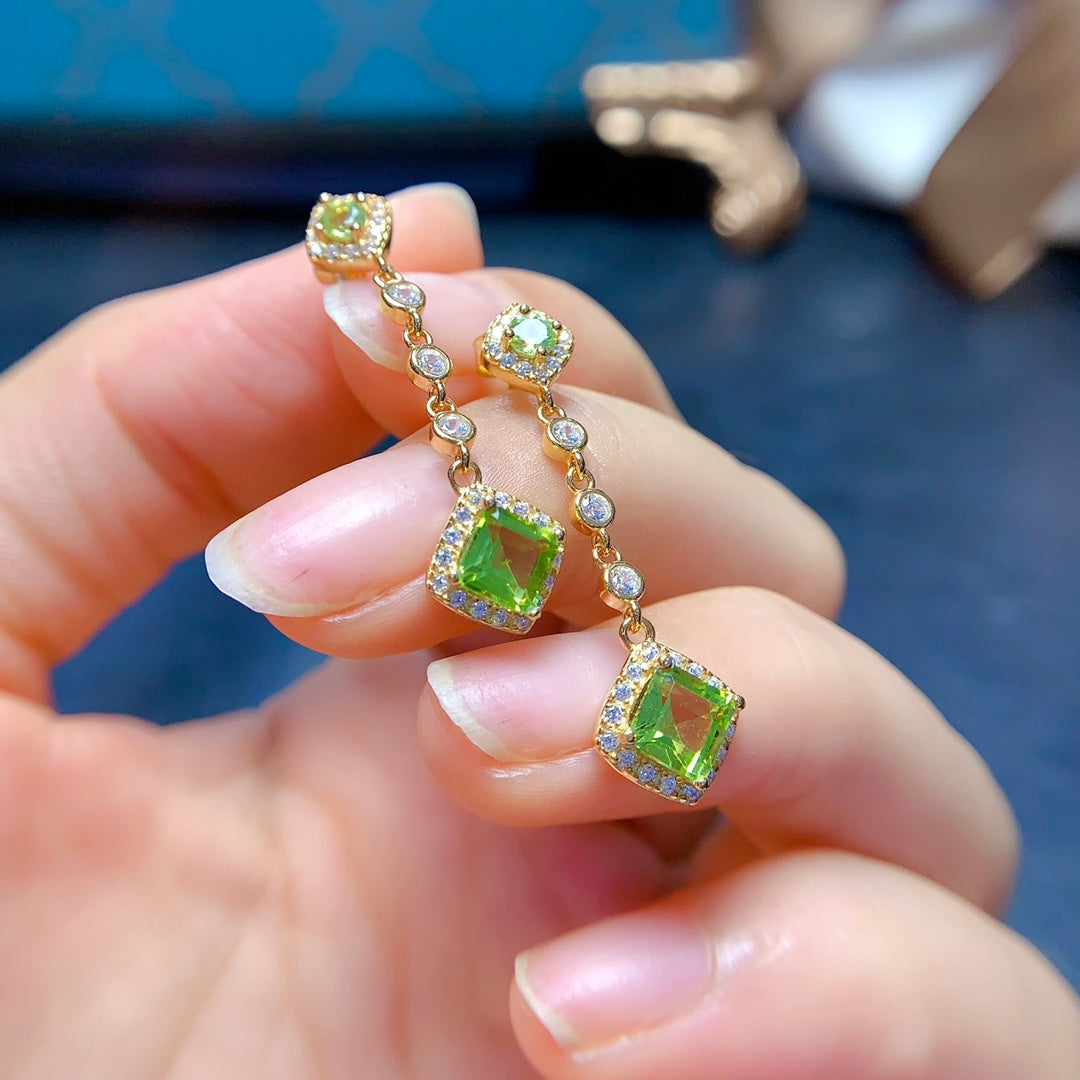 Natural olivine earrings and earrings