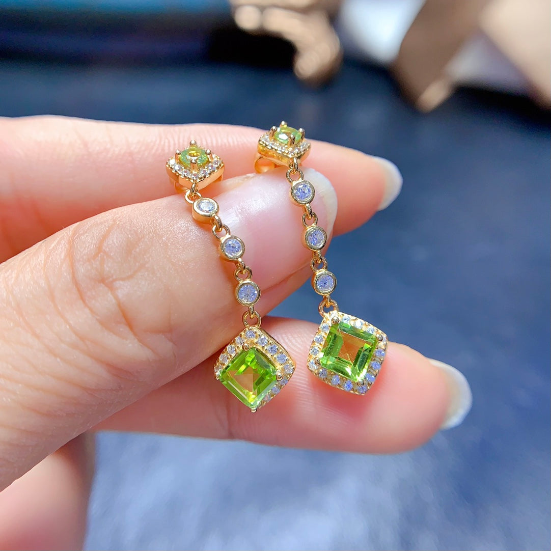 Natural olivine earrings and earrings