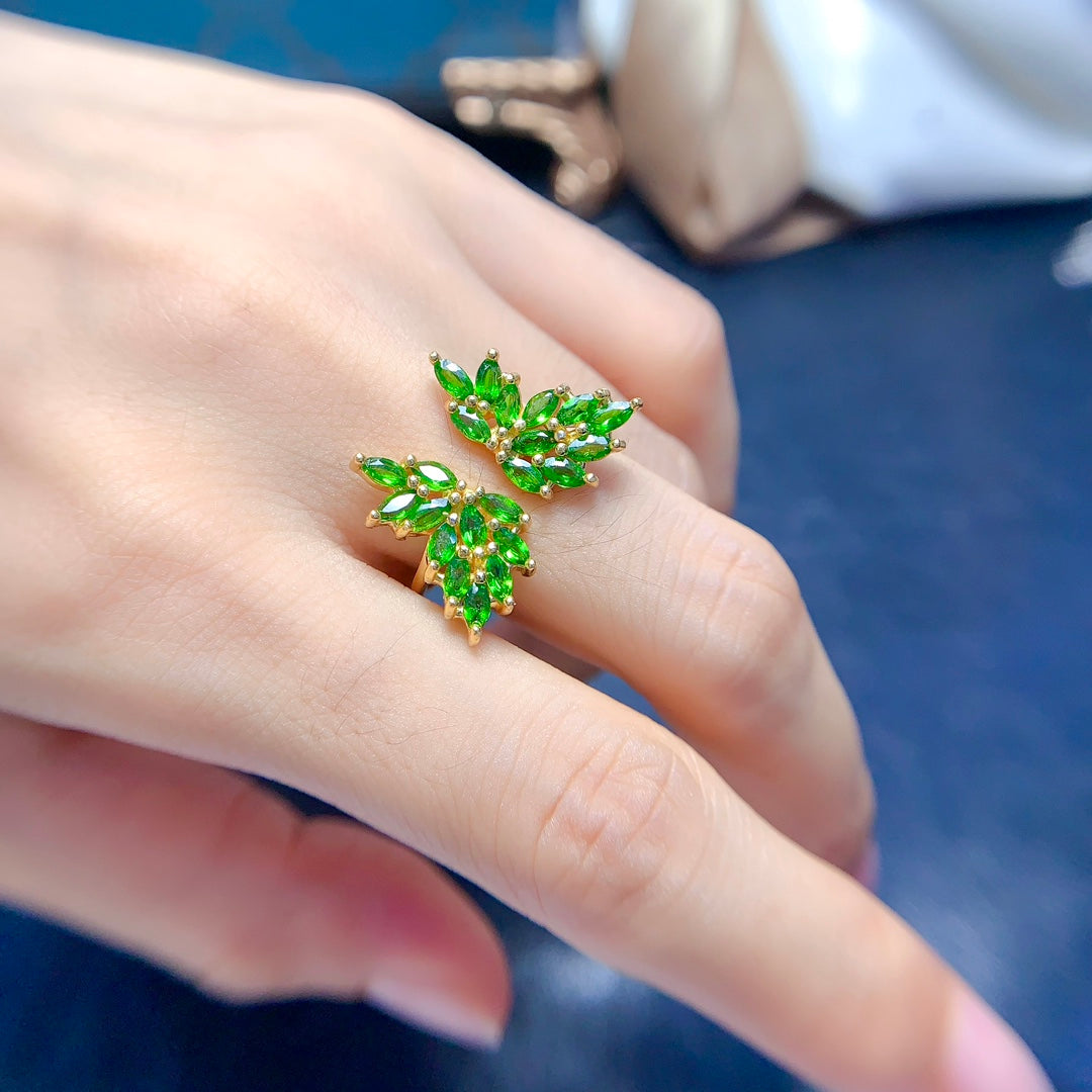 Butterfly natural diopside ring