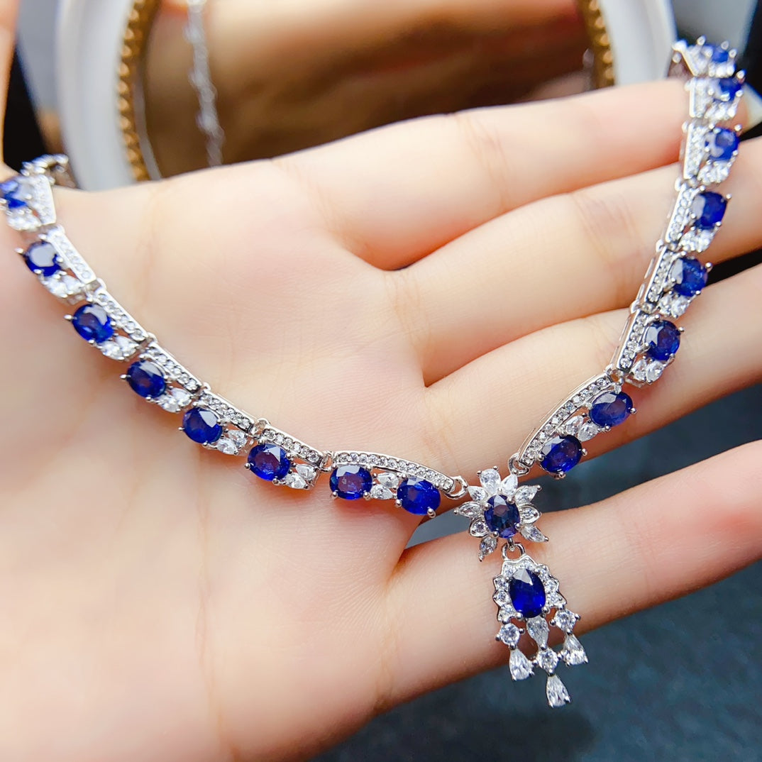 Natural sapphire necklace. Freshly baked