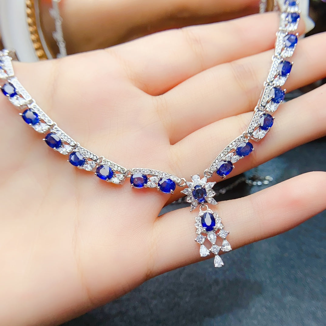 Natural sapphire necklace. Freshly baked