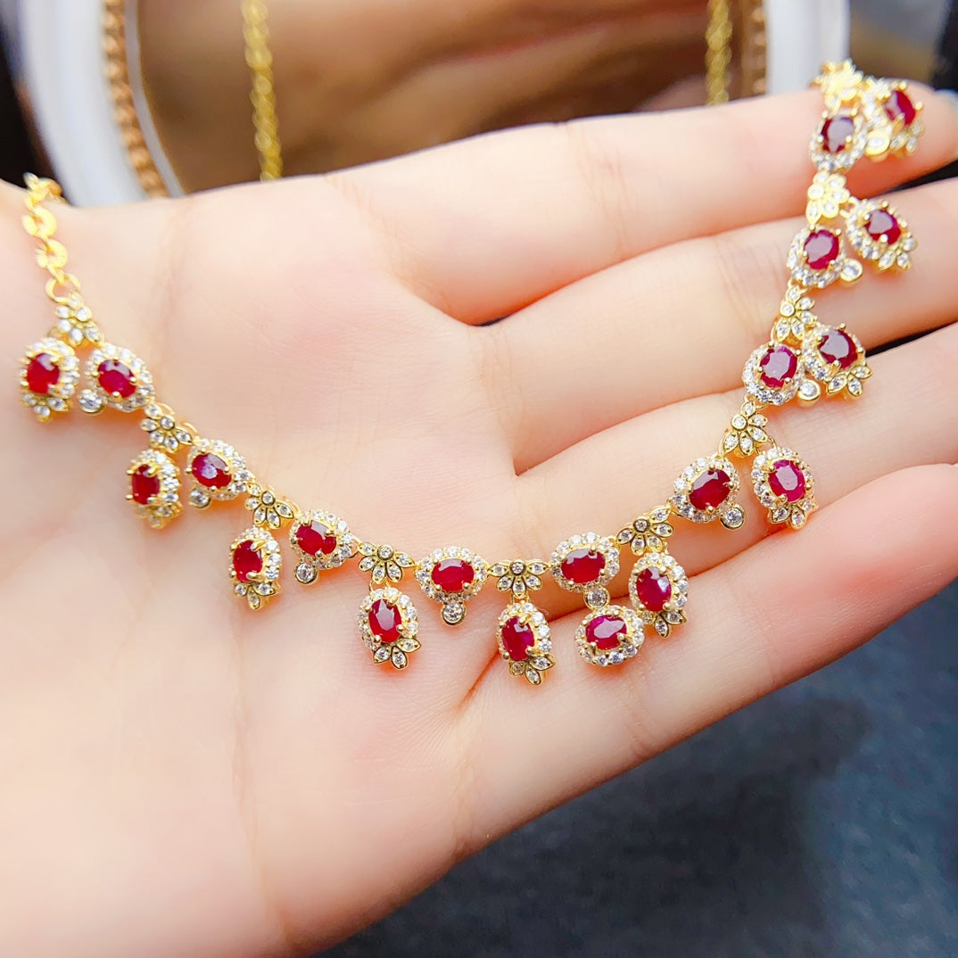 Natural ruby necklace. Freshly baked,