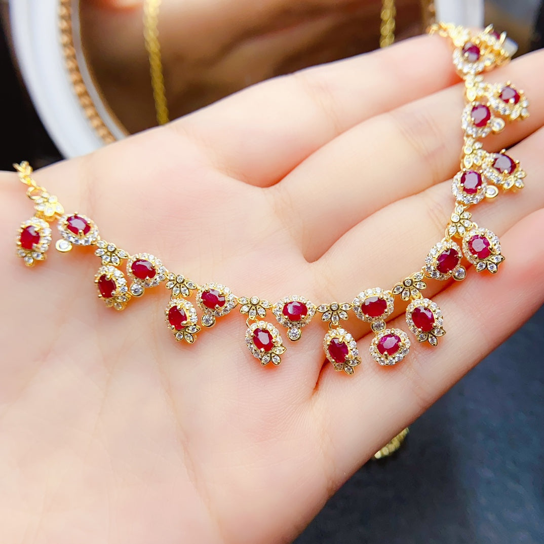 Natural ruby necklace. Freshly baked,