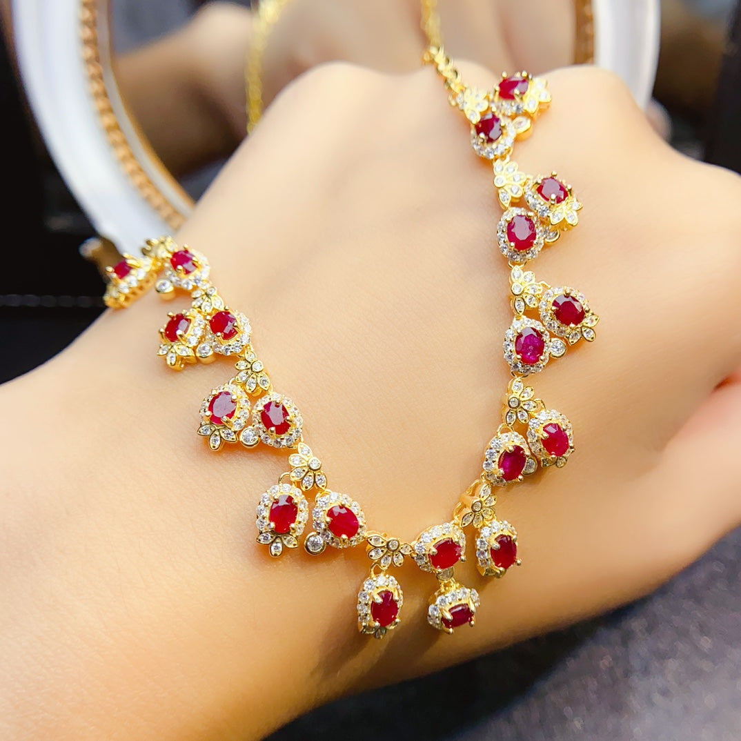 Natural ruby necklace. Freshly baked,