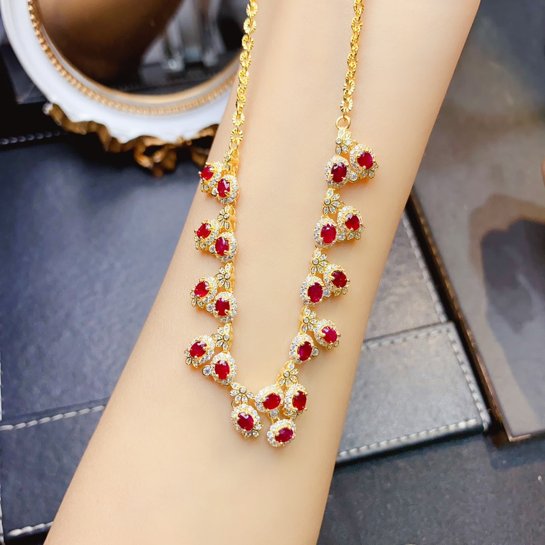 Natural ruby necklace. Freshly baked,