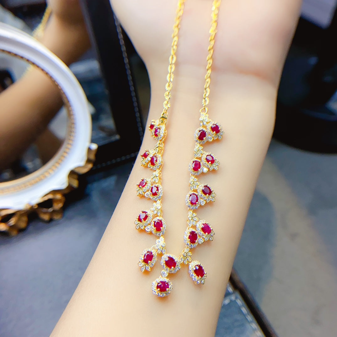 Natural ruby necklace. Freshly baked,